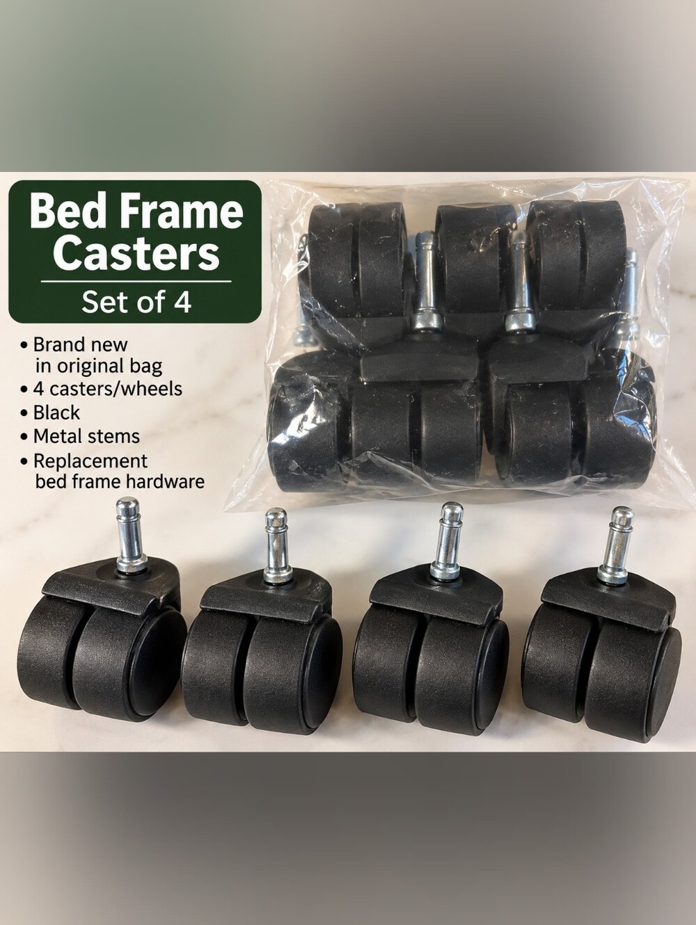 Black Dual-Wheel Replacement Casters-New In Bag